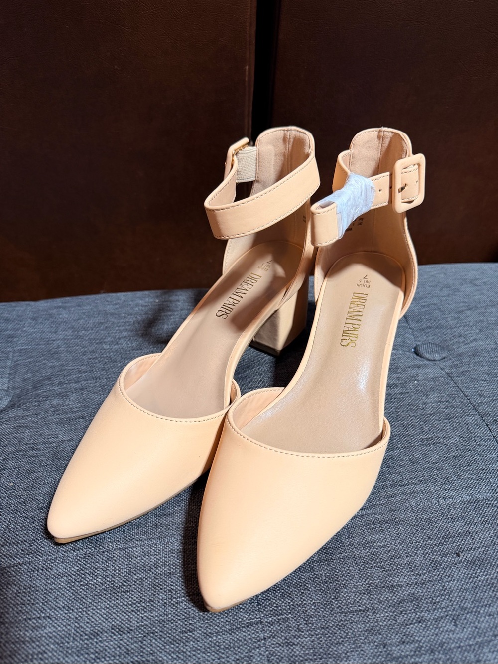 Dream Pairs Beige Ankle-Strap Pointed Toe Block Heels - Picture 3 of 7